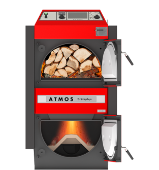 Wood gasification boiler Atmos DC32S 25–35 kW with automatic ignition and controller AC32